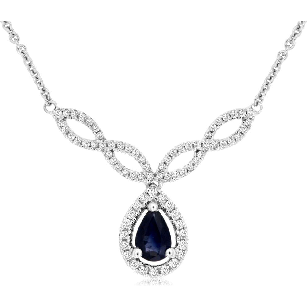 Royal 14K White Gold Sapphire & Diamond Pendant Necklace - 0.53 Carats Sapphire & 0.25 Carats Total Diamond Weight
