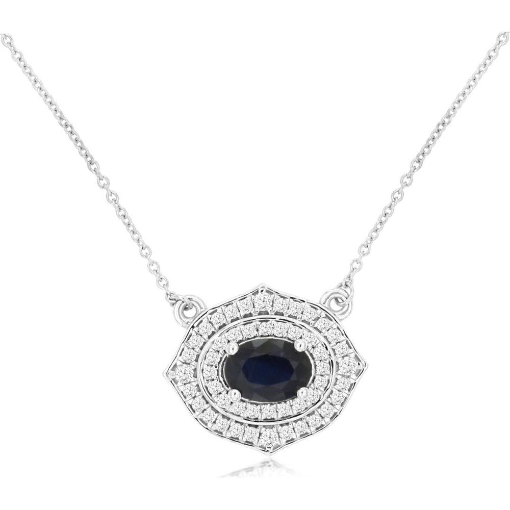 Royal 14K White Gold Sapphire & Diamond Pendant Necklace - 1.33 Carats Total Weight
