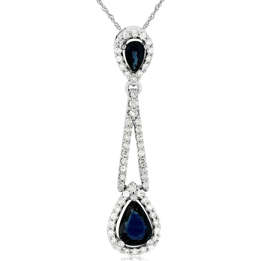 Royal 14K White Gold Sapphire & Diamond Pendant - Timeless Elegance for the Modern Woman