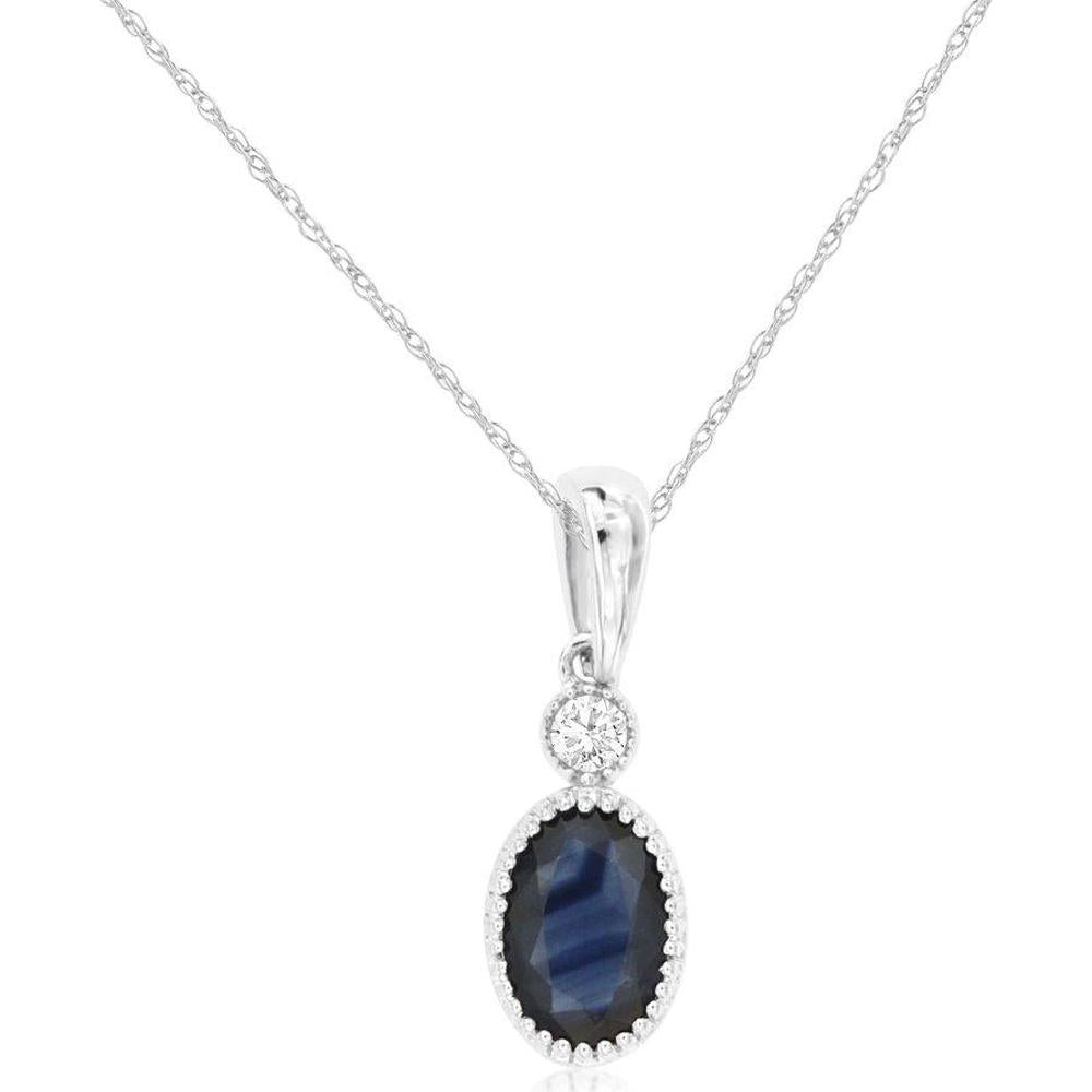 Royal 14K White Gold Sapphire & Diamond Pendant - Timeless Elegance in Blue