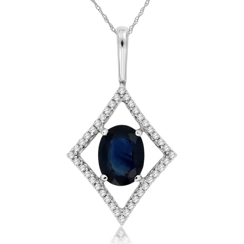 Royal 14K White Gold Sapphire & Diamond Pendant with Oval Sapphire - 1.55 Carats Total Gem Weight
