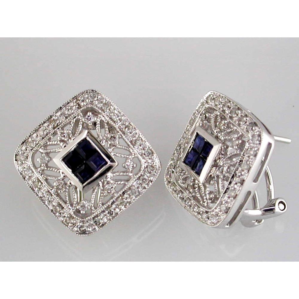 Royal 14K White Gold Sapphire & Diamond Princess-Cut Earrings - 1.02 Carat Total Gem Weight