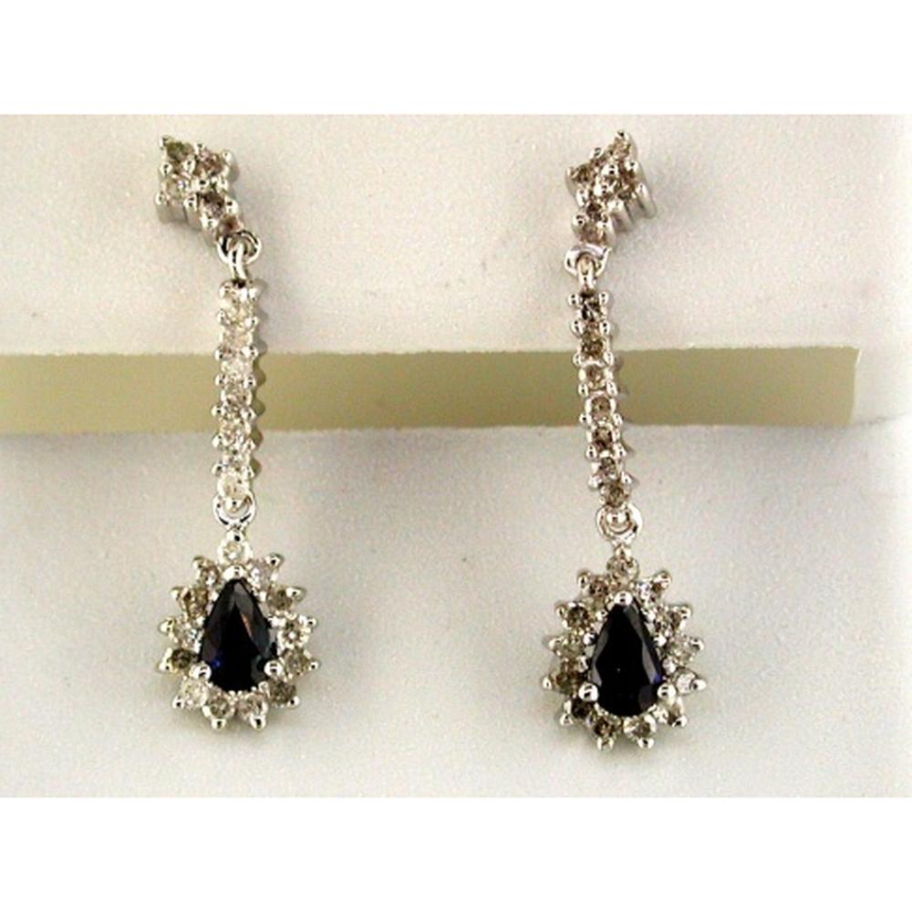 Royal 14K White Gold Sapphire & Diamond Princess Di Style Earrings - 1.06 Carat Total Gem Weight