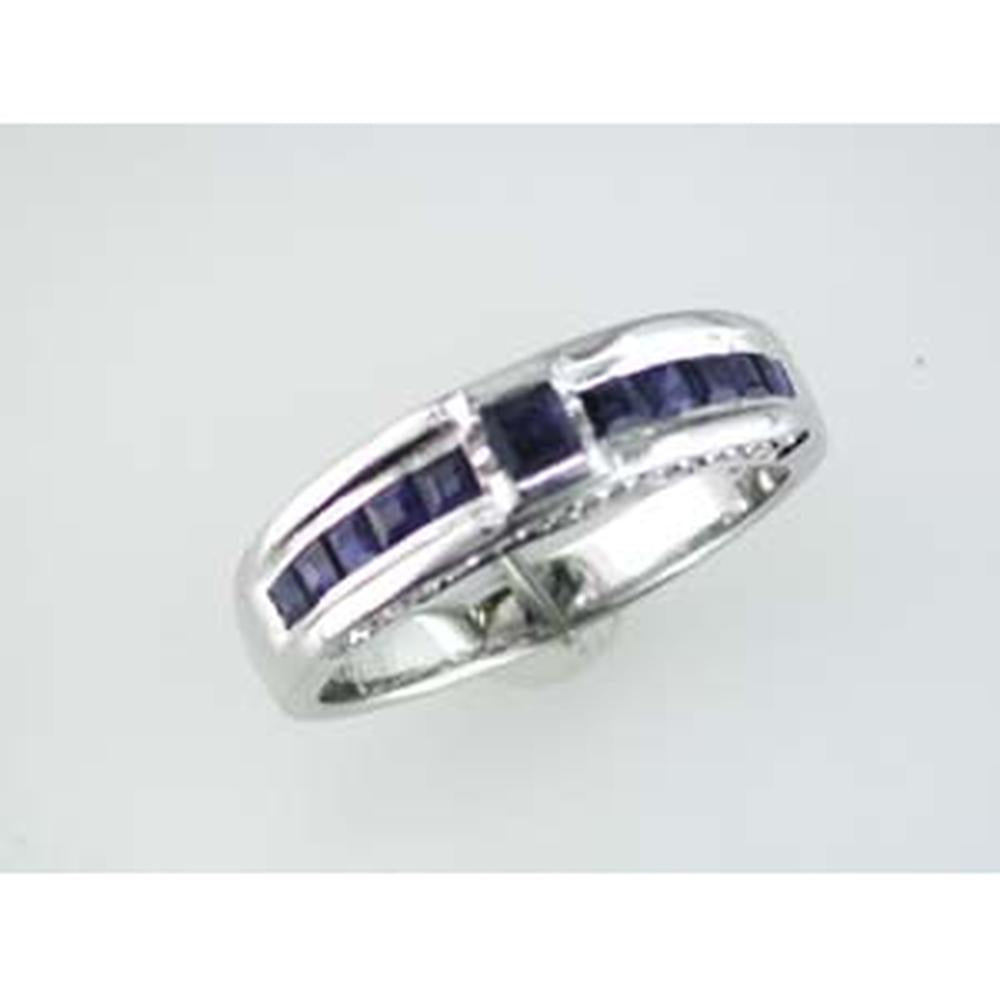 Royal 14K White Gold Sapphire & Diamond Princess Halo Ring - 0.85 Carat Sapphire, 0.14 Carat Diamond Total Weight