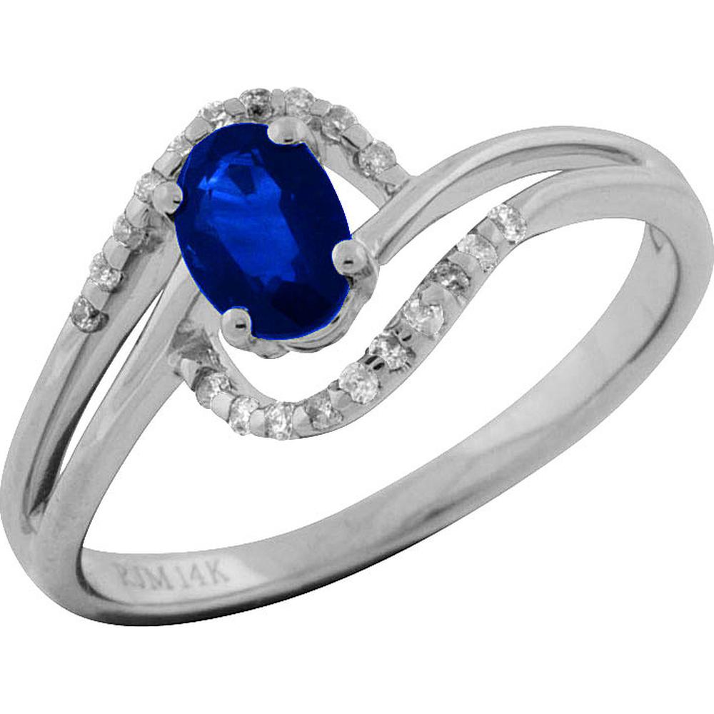 Royal 14K White Gold Sapphire & Diamond Ring - 0.60 Carat Oval Sapphire - 0.10 Carat Total Diamond Weight