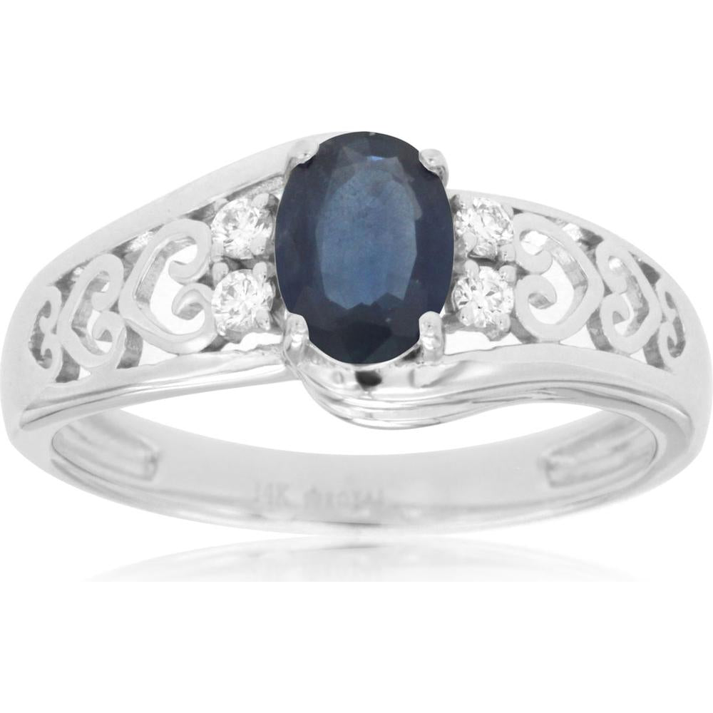 Royal 14K White Gold Sapphire & Diamond Ring - 1.00 Carat Oval Sapphire