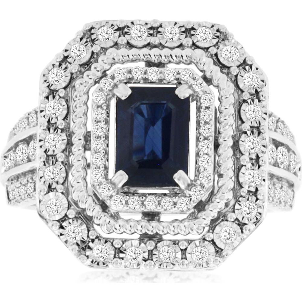 Royal 14K White Gold Sapphire & Diamond Ring - 1.09 Carat Sapphire, 0.50 Carat Diamond Total Weight
