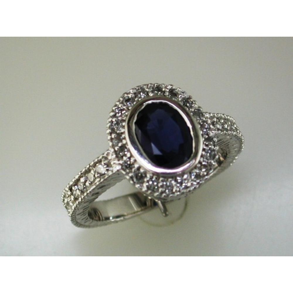 Royal 14K White Gold Sapphire & Diamond Ring - 1.50 Carat Oval Sapphire, 0.32 Carat Round Diamonds