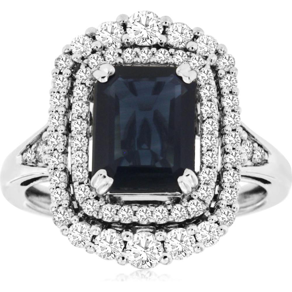 Royal 14K White Gold Sapphire & Diamond Ring - 2.30 Carat Sapphire, 0.75 Carat Diamond Total