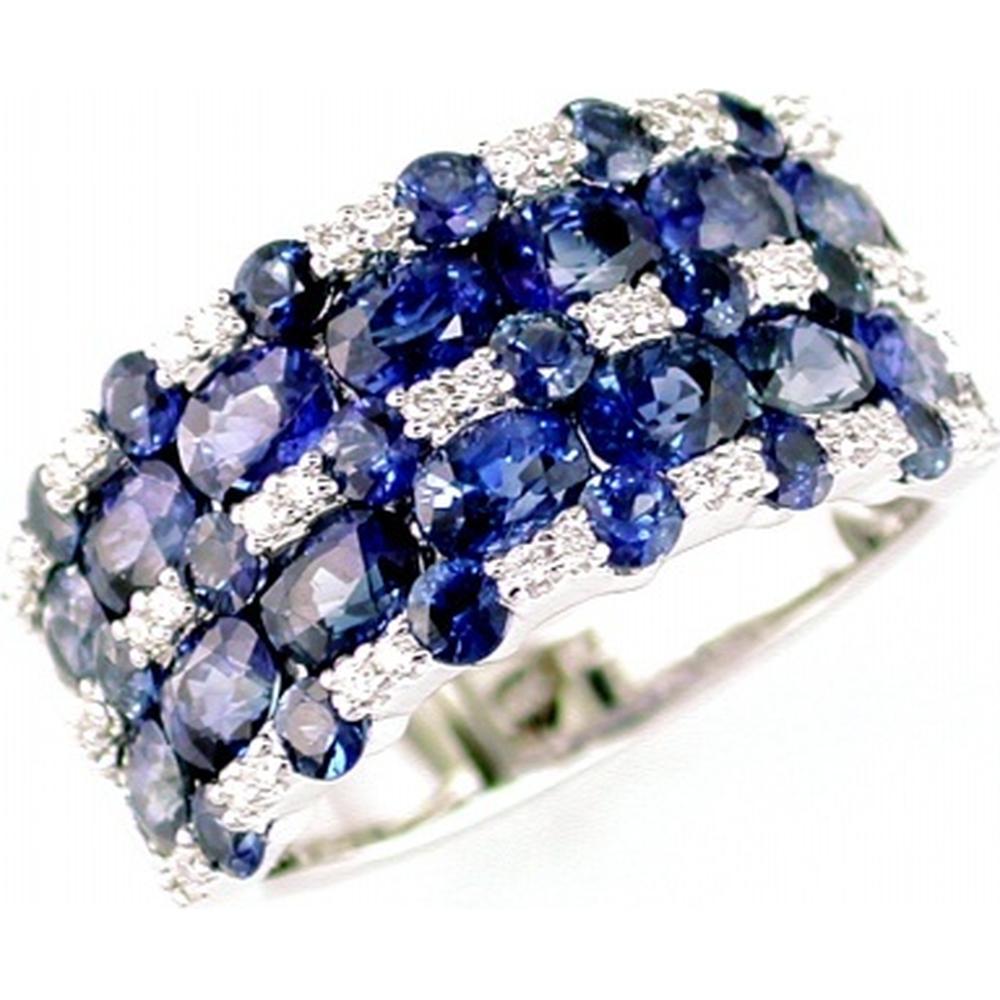 Royal 14K White Gold Sapphire and Diamond Ring - 4.65 Carats Total Sapphire Weight, 0.20 Carats Total Diamond Weight