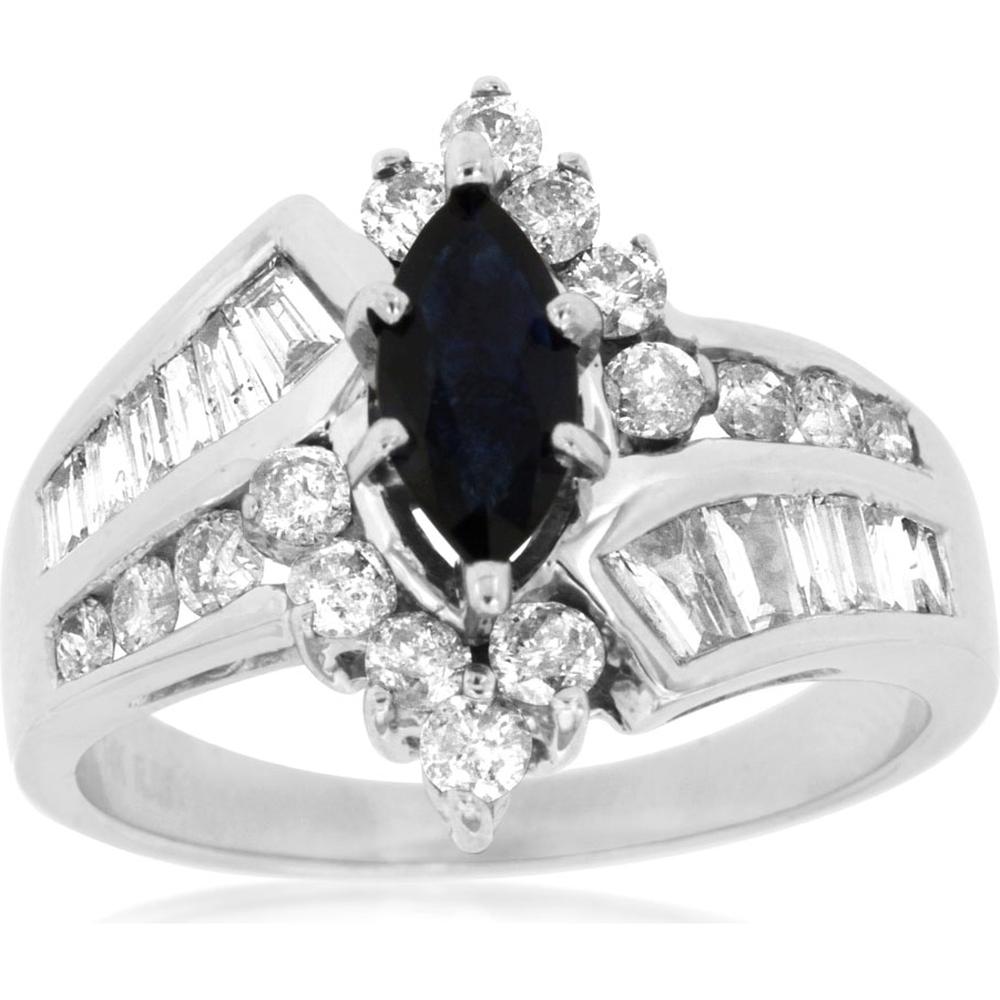 Royal 14K White Gold Sapphire & Diamond Ring - Elegant Marquise Cut