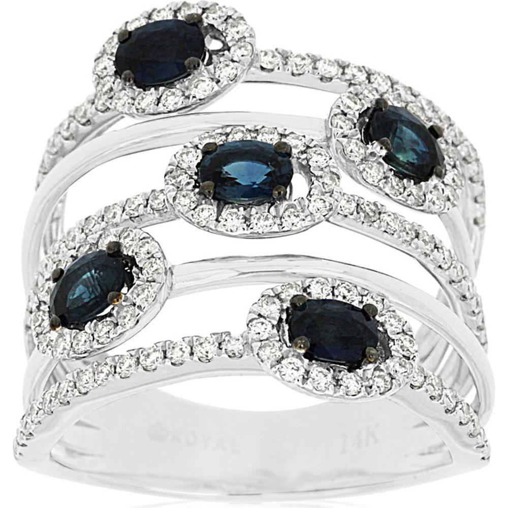 Royal 14K White Gold Sapphire & Diamond Ring - Timeless Elegance in Blue
