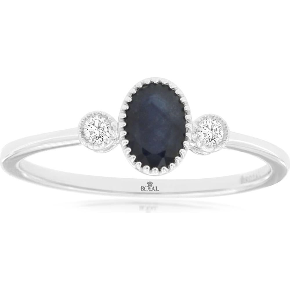 Royal 14K White Gold Sapphire and Diamond Ring with 0.57 Carats Sapphire and 0.12 Carats Total Diamond Weight
