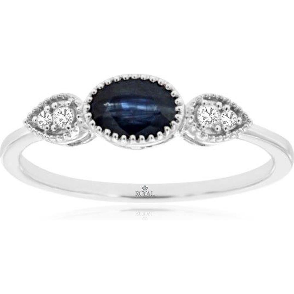 Royal 14K White Gold Sapphire & Diamond Ring with Oval Sapphire - 0.60 Carats Sapphire, 0.10 Carats Diamond Total Weight