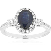 Royal 14K White Gold Sapphire & Diamond Ring with Oval Sapphire - 1.87 Carats Total Gem Weight