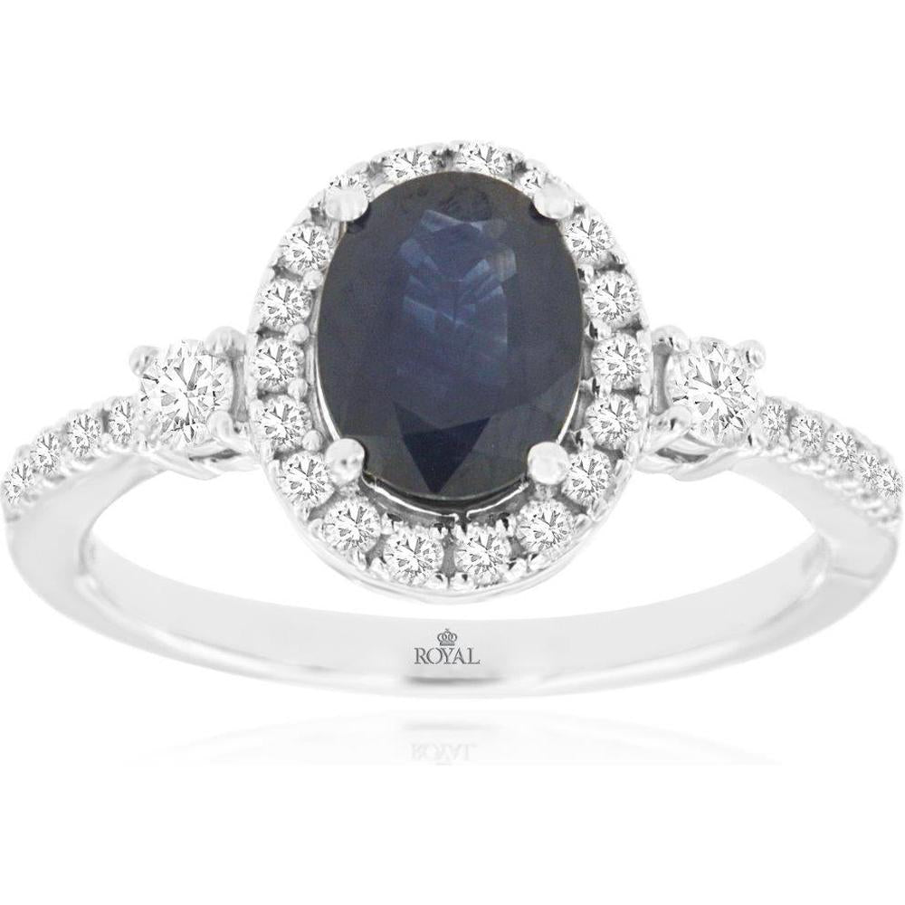 Royal 14K White Gold Sapphire & Diamond Ring with Oval Sapphire - 1.87 Carats Total Gem Weight