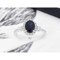 Royal 14K White Gold Sapphire & Diamond Ring with Oval Sapphire - 1.87 Carats Total Gem Weight