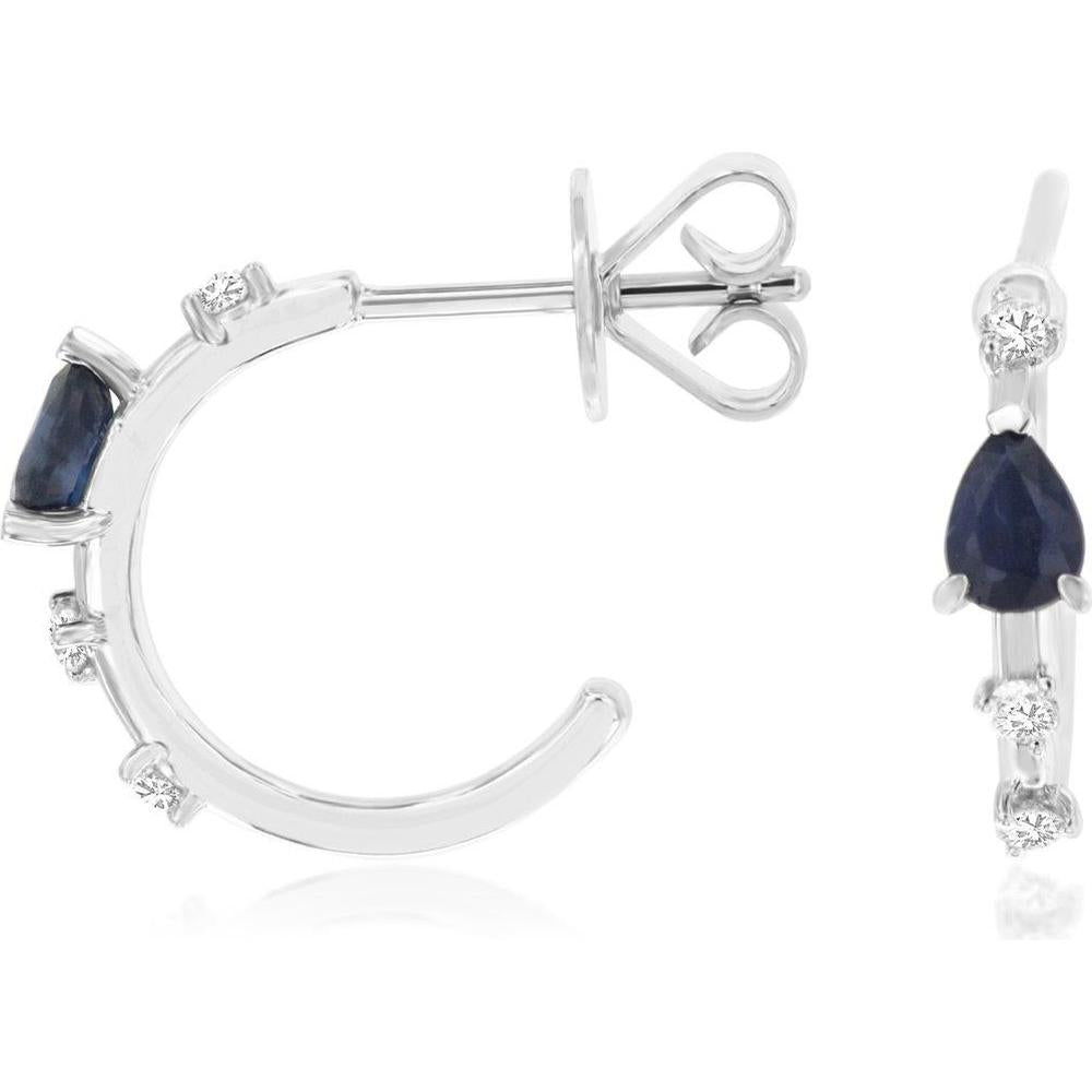 Royal 14K White Gold Sapphire & Diamond Stud Earrings with Pear-Shaped Sapphires - 0.36 Carats Total Sapphire Weight, 0.10 Carats Total Diamond Weight