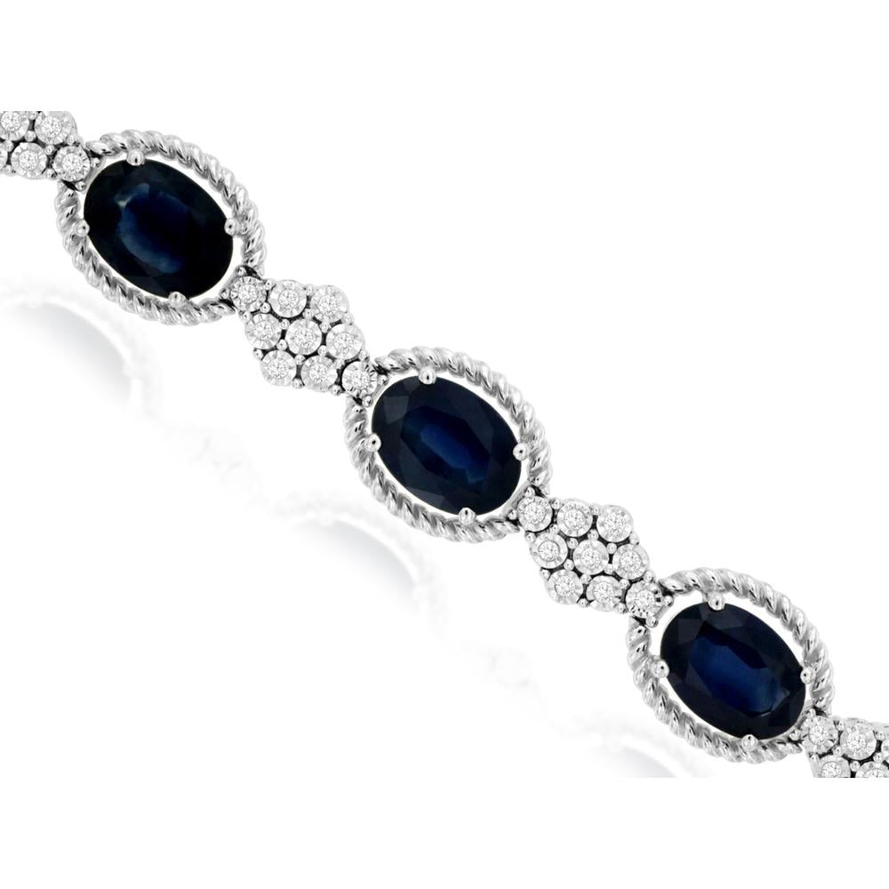 Royal 14K White Gold Sapphire & Diamond Tennis Bracelet - 11.33 Carats Total Gem Weight