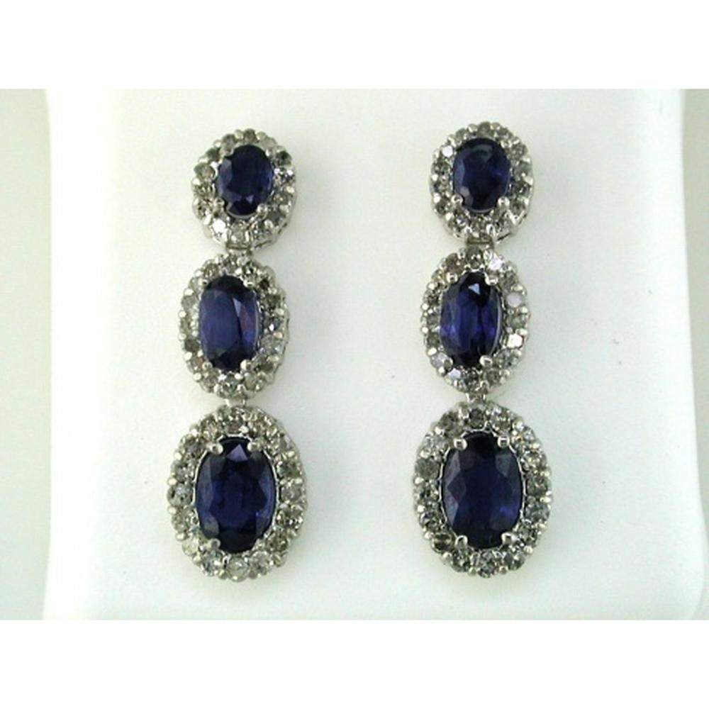 Royal 14K White Gold Sapphire & Diamond Three-Stone Earrings - 2.30 Carat Sapphire, 0.70 Carat Diamond Total