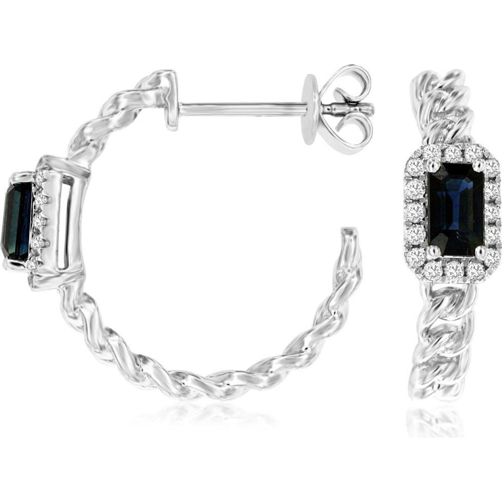 Royal 14K White Gold Sapphire & Diamond Twisted Hoop Earrings - 1.48 Carats Total Gem Weight
