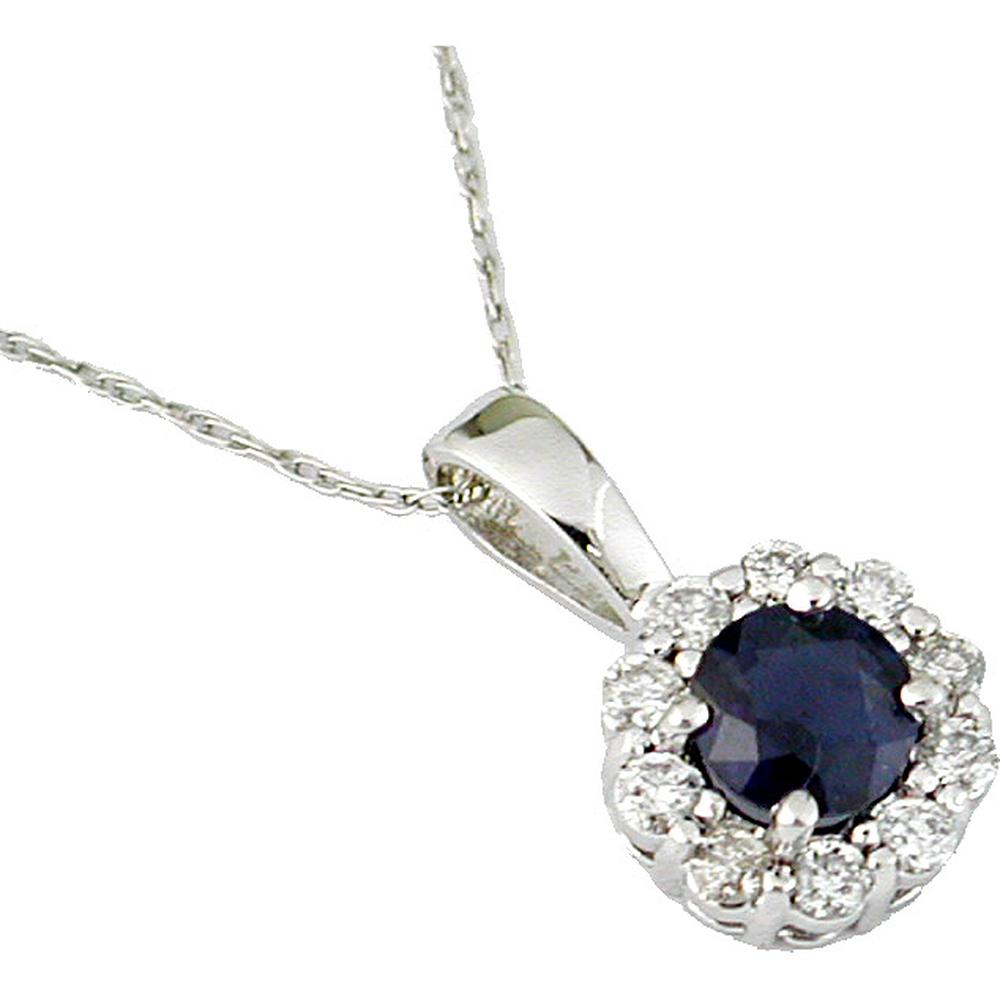 Royal 14K White Gold Sapphire & Round Diamond Pendant - 1.10 Carats Total Gem Weight