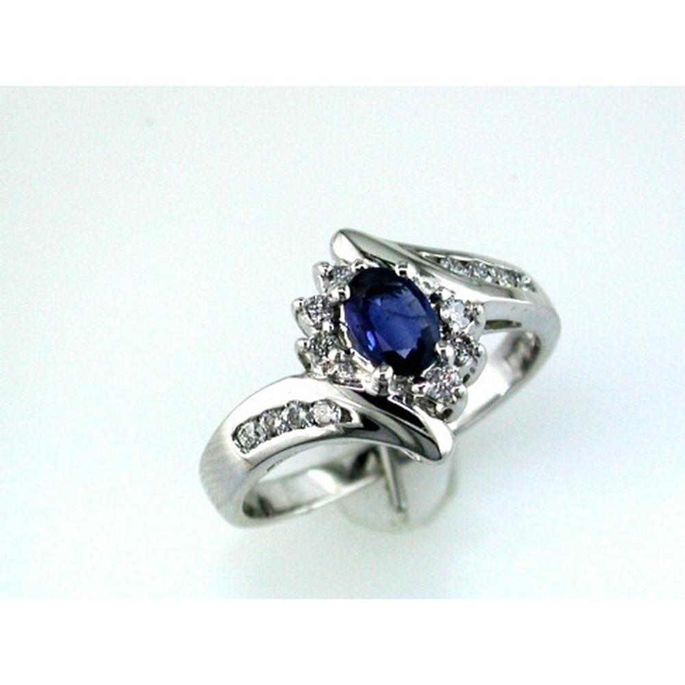Royal 14K White Gold Sapphire & Round Diamond Ring with 0.65 Carats Oval Sapphire & 0.25 Carats Total Diamond Weight
