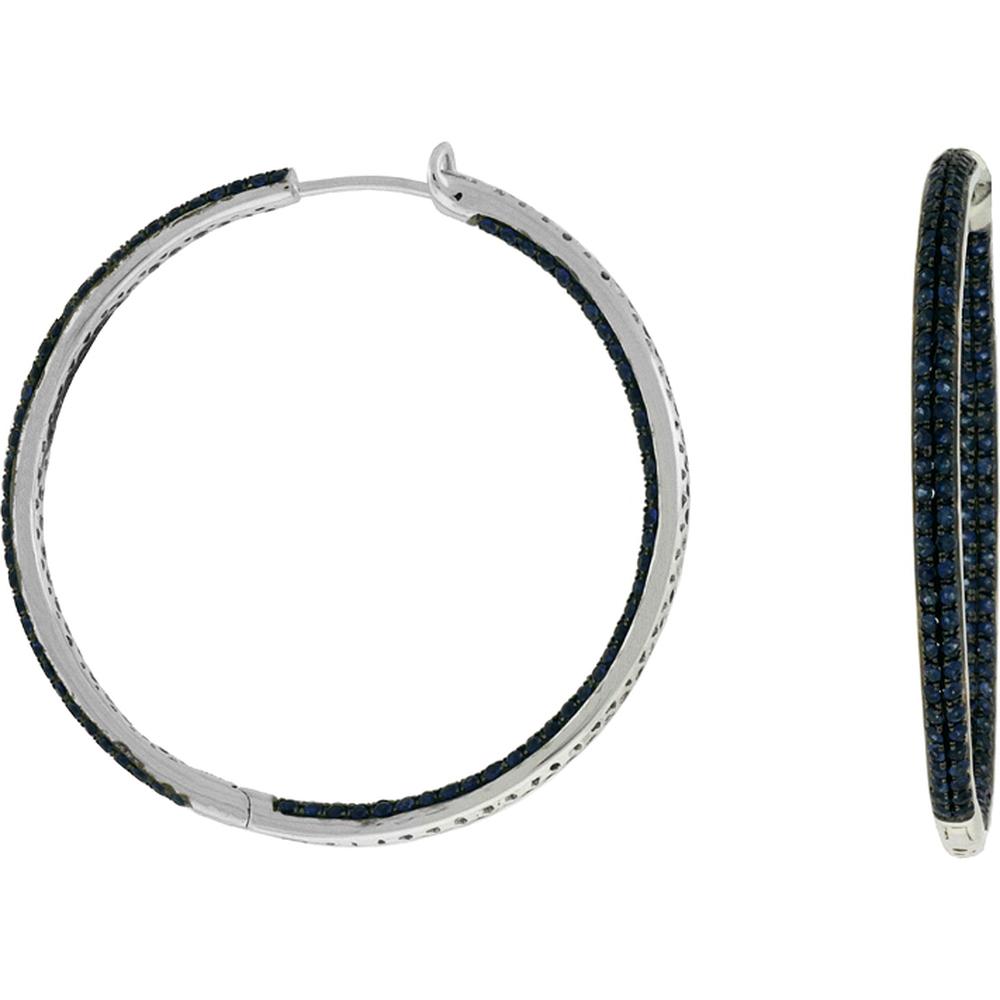 Royal 14K White Gold Sapphire Hoop Earrings with Round Sapphires - 3.25 Carats Total Sapphire Weight