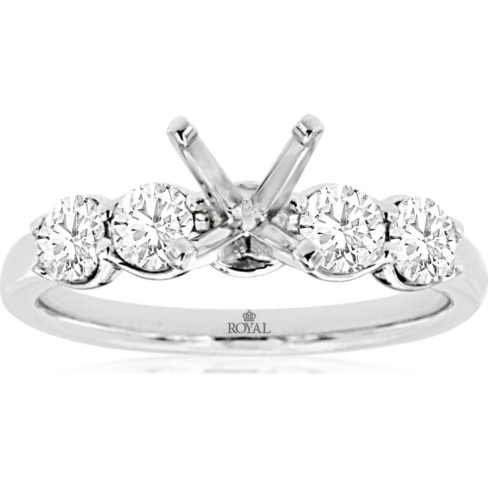 Royal 14K White Gold Semi Mount Engagement Ring with 0.80 Carat Total Round Diamonds