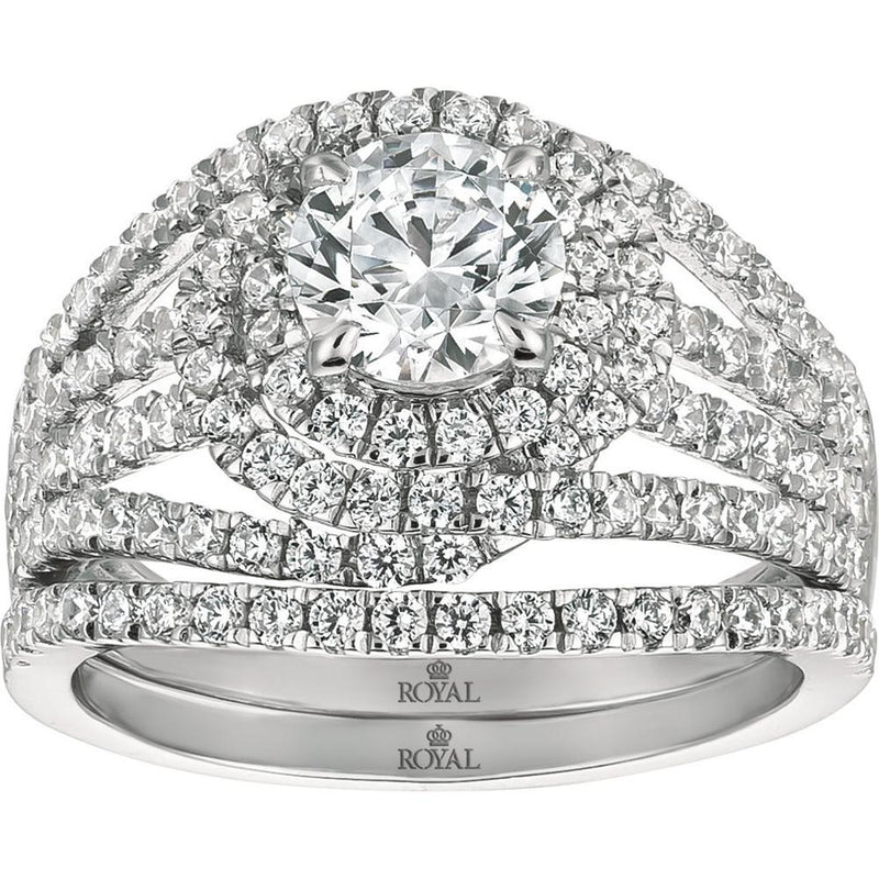 Royal 14K White Gold Semi-Mount Wedding Ring with Radiant Diamond Setting - 1.15 Carats Total Weight