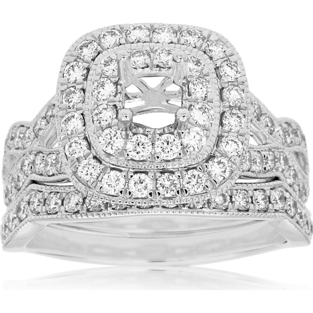 Royal 14K White Gold Semi Mount with Diamond Wedding Band - 1.28 Carats Total Diamond Weight