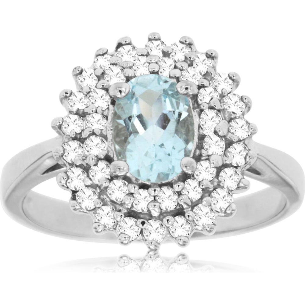 Royal 14K White Gold Serene Aquamarine & Diamond Ring - 1.22 Carat Total Gem Weight