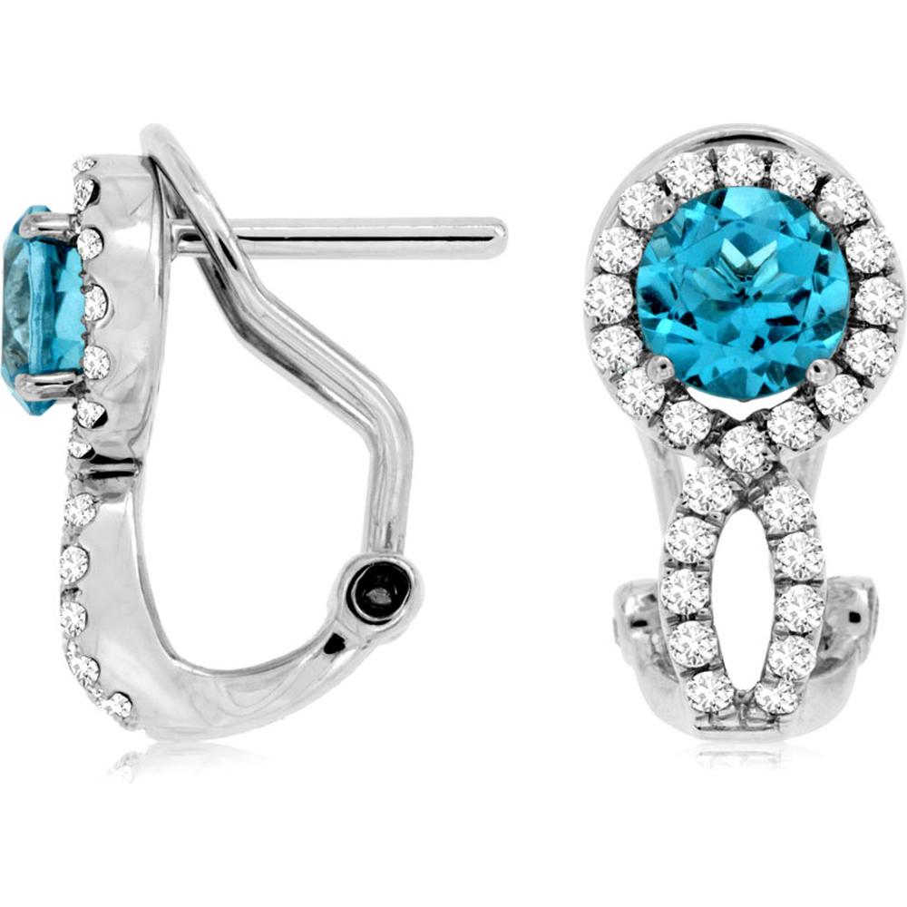Royal 14K White Gold Serene Blue Topaz & Diamond Earrings - 1.54 Carat Total Gem Weight