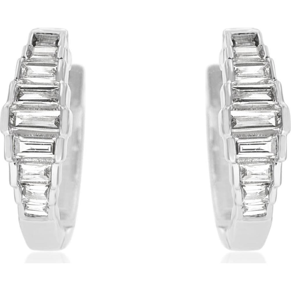 Royal 14K White Gold Small Hoop Earrings with Channel Set Baguette Diamonds - 0.23 Carat Total Diamond Weight