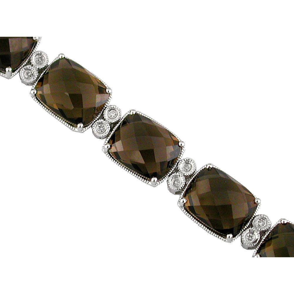 Royal 14K White Gold Smoky Quartz and Diamond Bracelet - 42.20 Carat Total Gem Weight