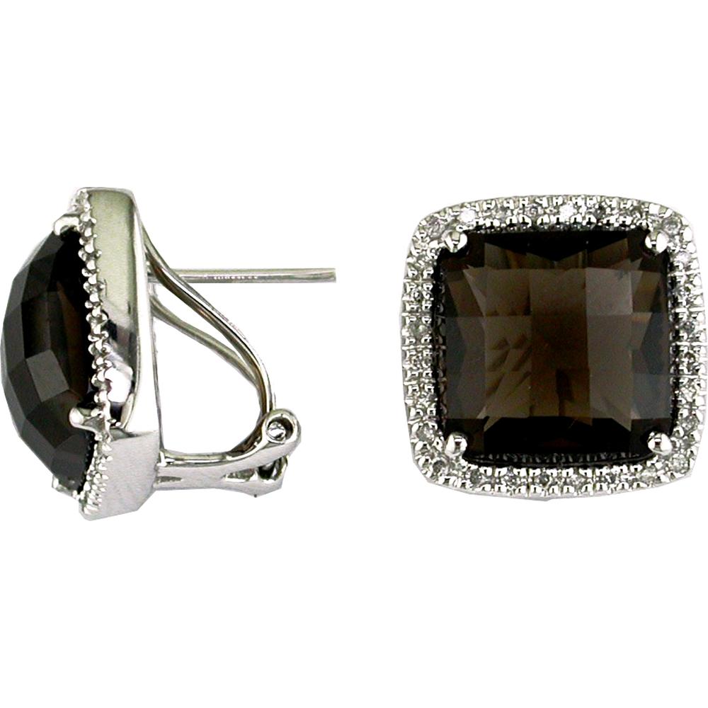 Royal 14K White Gold Smoky Quartz & Diamond Earrings - 11.50 Carat Total Gem Weight