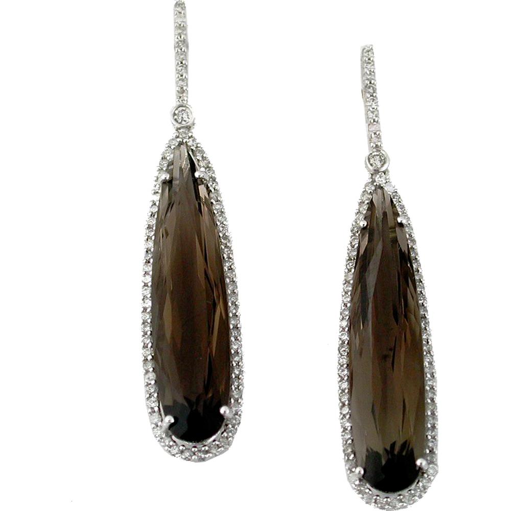 Royal 14K White Gold Smoky Quartz & Diamond Earrings - 13.95 Carat Total Gem Weight