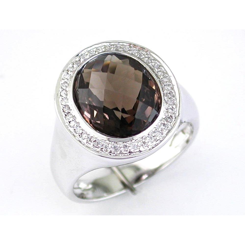 Royal 14K White Gold Smoky Quartz and Diamond Halo Ring