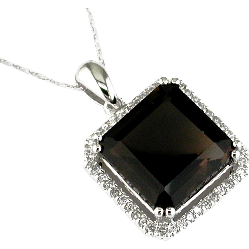 Royal 14K White Gold Smoky Quartz & Diamond Necklace - 7.50 Carat Main Stone