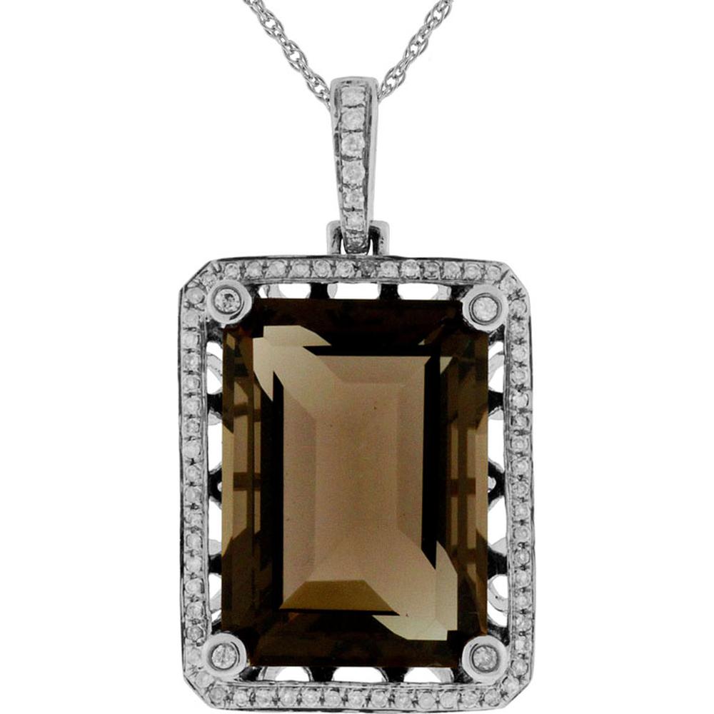 Royal 14K White Gold Smoky Quartz & Diamond Pendant - 15.76 Carat Total Gem Weight