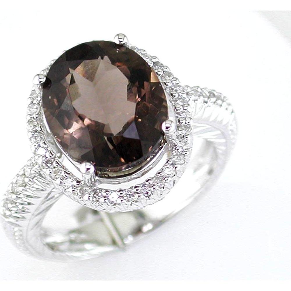 Royal 14K White Gold Smoky Quartz & Diamond Ring - 5.07 Carat Total Gem Weight