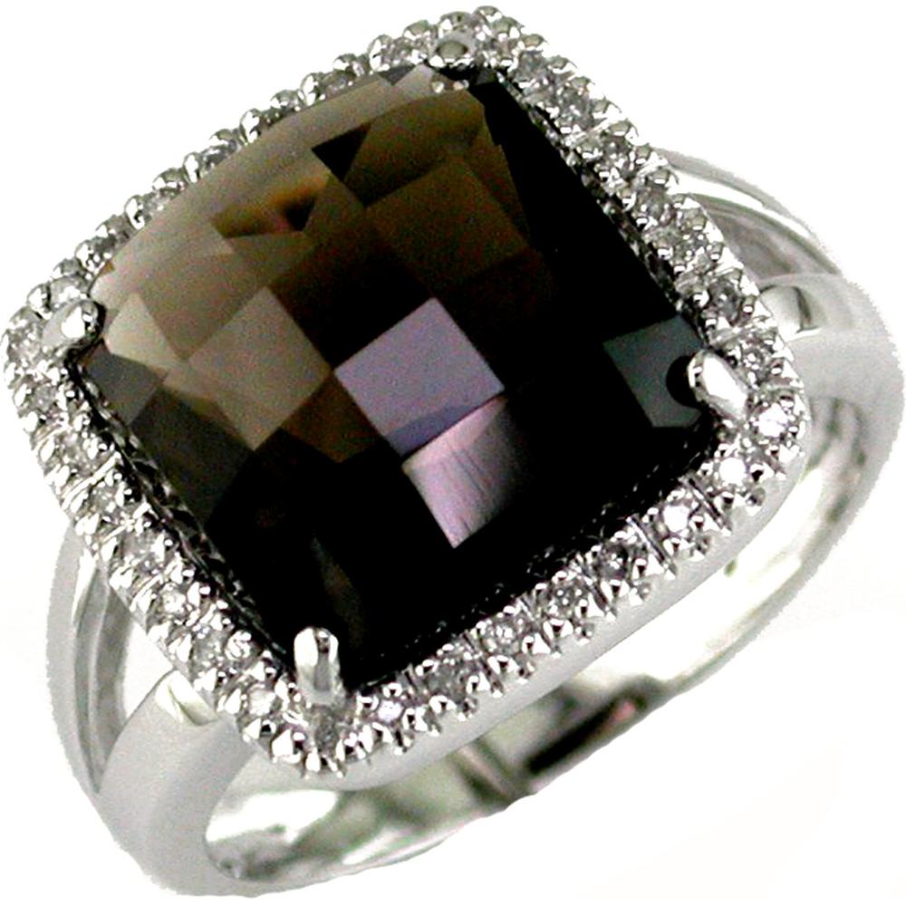 Royal 14K White Gold Smoky Quartz & Diamond Ring - 7.14 Carat Total Gem Weight