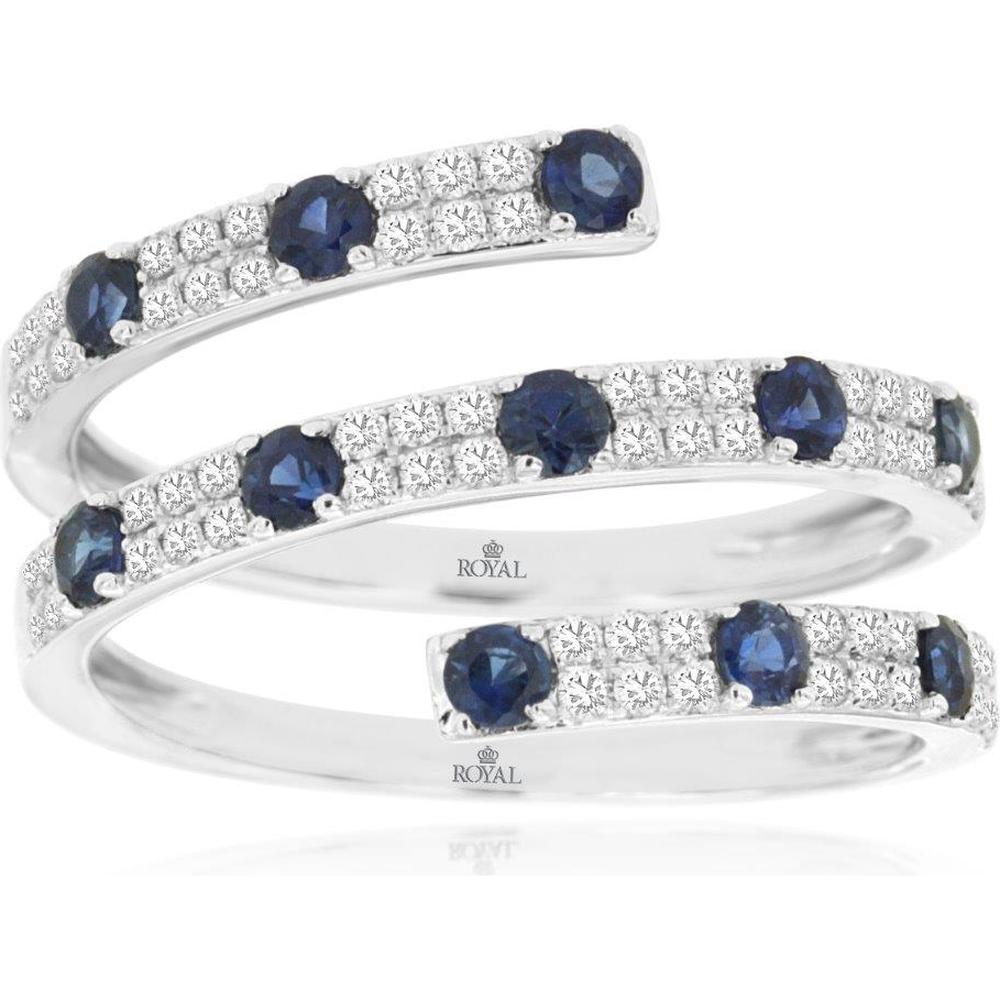 Royal 14K White Gold Spiral Ring with 0.60 Carat Sapphires and 0.33 Carat Diamonds