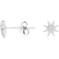 Royal 14K White Gold Starburst Diamond Stud Earrings with 0.08 Carats Total Diamond Weight