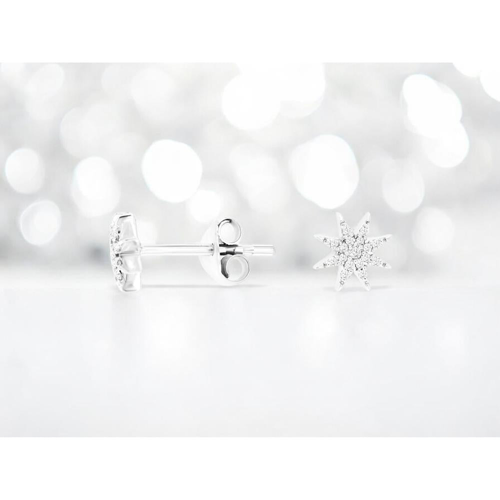 Royal 14K White Gold Starburst Diamond Stud Earrings with 0.08 Carats Total Diamond Weight