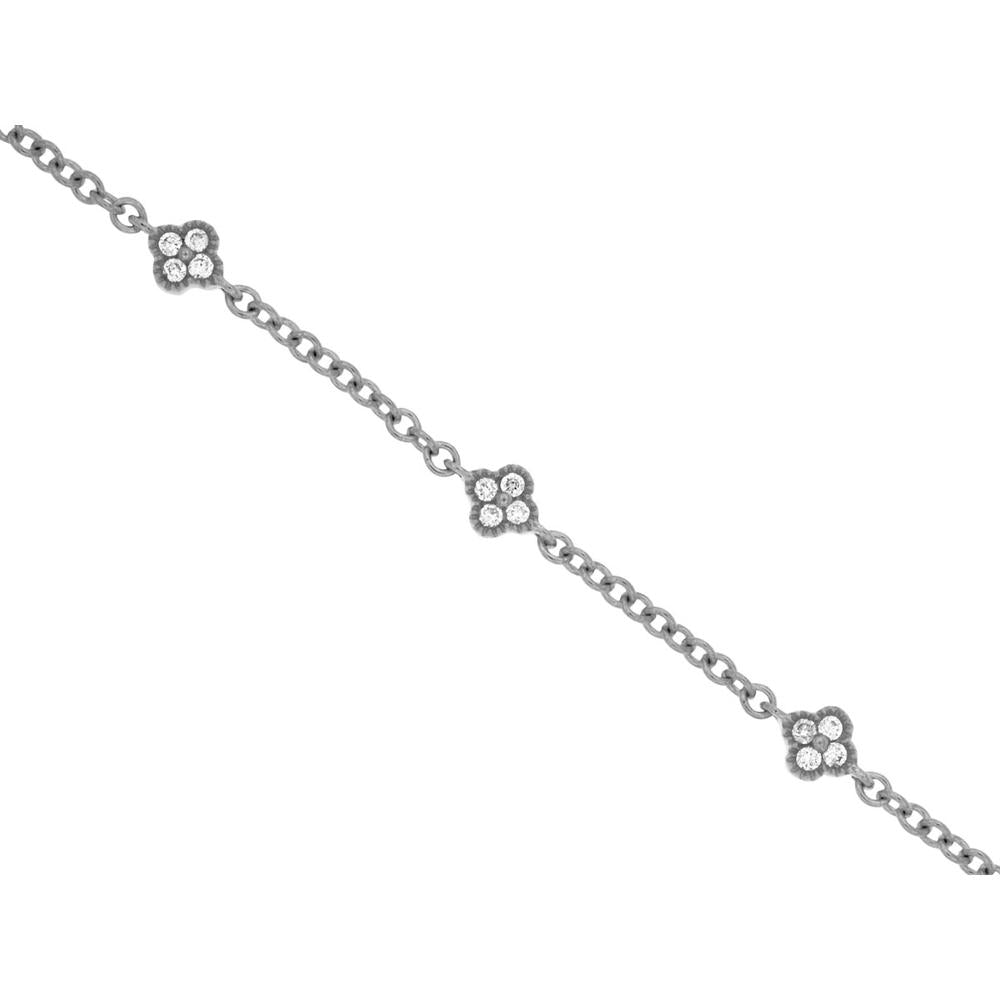 Royal 14K White Gold Station Bracelet with Milgrain Detail and Prong-Set Round Diamonds - 0.12 Carat Total Diamond Weight