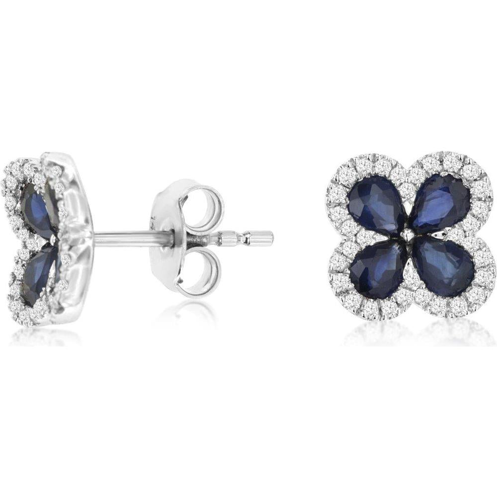 Royal 14K White Gold Stud Earrings with 1.75 Carat Pear-Shaped Sapphires and 0.21 Carat Diamond Halo