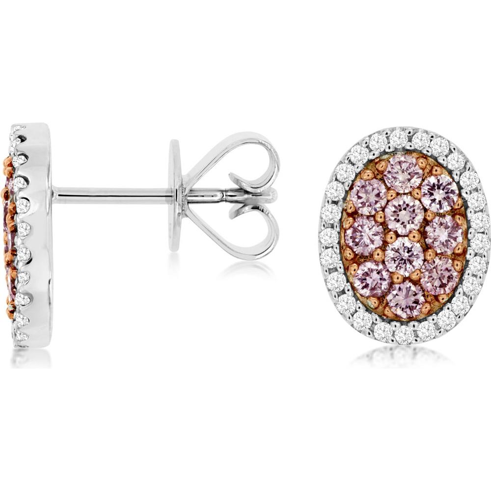 Royal 14K White Gold Stud Earrings with Pink and White Diamonds - 0.94 Carats Total Diamond Weight