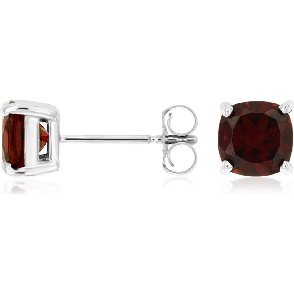 Royal 14K White Gold Stud Earrings with Princess Cut Garnets - 2.50 Carat Total Gem Weight