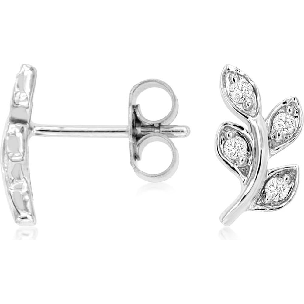 Royal 14K White Gold Stud Earrings with Prong Set Diamonds - 0.12 Carat Total Diamond Weight